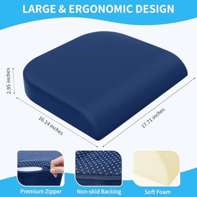 TranquilRelax Large Seat Cushion, Memory Foam Cushion for Long Sitting Hours on Office Chair, Home & Car, Non-Slip Chair Pad for Relieving Back & Sciatica & Hip & Coccyx Pain (Blue) - Image 2