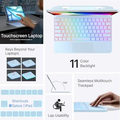 typecase Keyboard Case for iPad Air 13(M3 2025 / M2 2024) and iPad Pro 12.9 (6th, 5th, 4th,3rd Gen),Magic Keyboard, Magnetic Keyboard Case with Multi-Touch Trackpad,11 Colors Backlight,Light Blue - Image 3