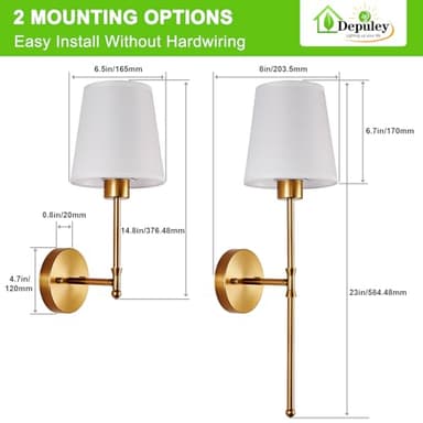 Depuley Battery Operated Wall Sconce: Set of 2 Wireless Wall Lights with Remote for Bedroom - Rechargeable 15 Colors Gold Wall Lamp for Living Room Hallway - Image 7