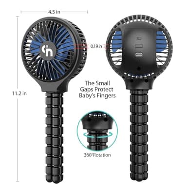 HomeLifairy Portable Stroller Fan, USB or Rechargeable Battery Operated with 3 Speeds and 360°Rotate, Cooling Clip On for Baby Crib Travel Car Seat Black - Image 3