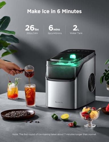 GoveeLife Smart Ice Maker Countertop, Portable Ice Machine with Voice Control, 9 Ice Cubes in 6 Minutes 3 Sizes, 26lbs/24Hrs, Self Cleaning RGB Lights, Quiet Ice Maker with Scoop for Kitchen Silver - Image 4