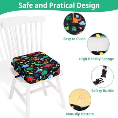 Toddler Booster Seat for Kitchen Chair, Non-Slip Kids Dining Table Booster Seat with Adjustable Safer Straps, Portable Baby Eating Travel Camping Increasing Cushion - Image 4