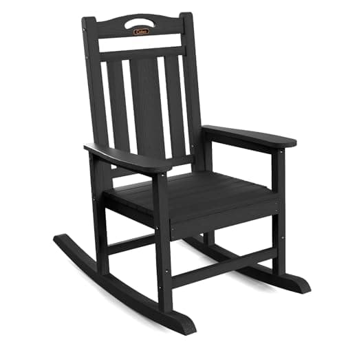 Oversized Rocking Chair Outdoor, HDPE Poly Rocking Chair, All Weather Porch Rocker for Deck Patio Balcony, 380lbs, Black - Image 1