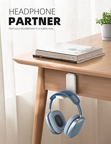 Lamicall Headphone Stand, Sticky Headset Hanger - Adhesive Headphone Holder Hook Mount, Headset Stand Holder Clip Under Desk, Earphone Clamp for Airpods Max, HyperX, Sennheiser, White - Image 2