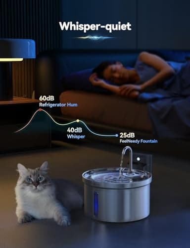 Wireless Cat Water Fountain Stainless Steel [Water & Battery Separation] FEELNEEDY Smart Pet Water Fountain, 4000mAh Battery Operated Water Fountain for Cats Dogs 3.5L/118oz + 6 Filters - Image 6