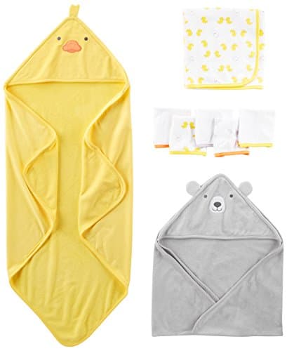 Simple Joys by Carter's Baby Infant 8-Piece Towel and Washcloth Set, Grey Bear/Yellow Ducks, One Size - Image 1