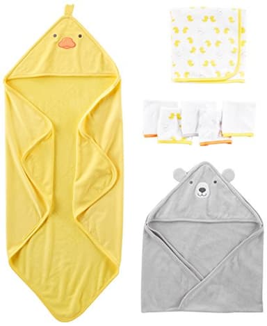 Simple Joys by Carter's Baby Infant 8-Piece Towel and Washcloth Set, Grey Bear/Yellow Ducks, One Size - Image 1