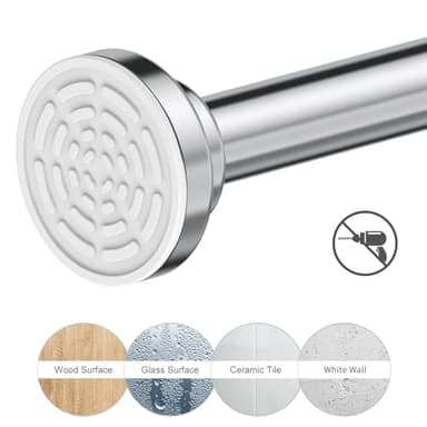 Ausemku Shower Curtain Rod Tension - 26-76 Inch Never Rust Non-Slip Spring Tension Curtain Rod No Drilling Stainless Steel Curtain Rod Use Bathroom Kitchen（Silver）, yq-a-A76Y - Image 2