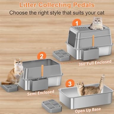 URPOWER Stainless Steel Cat Litter Box with Lid Extra Large Enclosed Litter Box for Cats Non-Sticky Metal Pan with High Sided Enclosure & Scoop, Front & Top Entry, Anti-Leakage, Easy Cleaning - Image 6