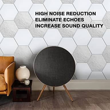 Sonic Acoustics 12 Pack Hexagon Acoustic Panels, 14" X 12" X 0.4" High Density Sound Absorbing Panels Sound Proof Insulation Beveled Edge Studio Treatment Tiles-White - Image 8