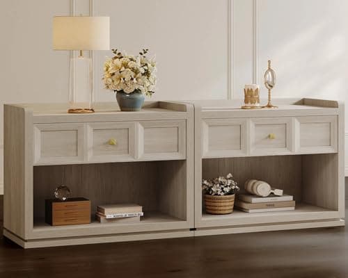 SICOTAS 31" Wide Nightstands Set of 2, Large Night Stands with Drawer, Oversized King Size Nightstand Bedside Table for Bedroom, Farmhouse End Side Table Set of 2 with Round Corners,Grey White Oak - Image 1