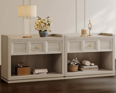 SICOTAS 31" Wide Nightstands Set of 2, Large Night Stands with Drawer, Oversized King Size Nightstand Bedside Table for Bedroom, Farmhouse End Side Table Set of 2 with Round Corners,Grey White Oak - Image 1