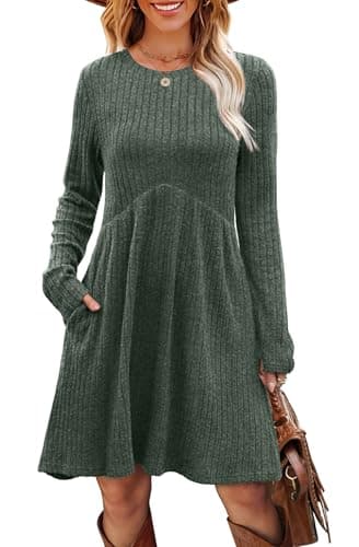 Sweater Dress Long Sleeve Dress for Women Fall Dresses for Women 2025 Tunic Winter Christmas Dresses Fall Maternity Clothes Green L - Image 3