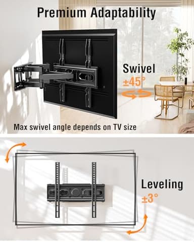 EconoMe TV Wall Mount for Most 26-65 inch tvs, Full Motion TV Mount Swivel and Tilt, Wall Mount Bracket Max VESA 400x400mm, Holds up to 99 lbs, Fits 12” 16" Wood Studs. - Image 3