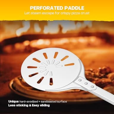 TUVOLLZ Pizza Turning Peel - 8" Perforated Pizza Peel Turner Long Handle - Lightweight Aluminum Metal Turning Peel Paddle - Accessory for Indoor and Outdoor Ovens - Image 3