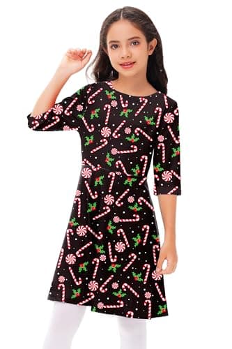 Little Girl Christmas Dress Candy Cane Printed Outfit Xmas Swing Black Dresses 3-4 Years - Image 5