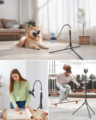 Aureday Phone Tripod, 92" Cell Phone Stand with 15" Gooseneck, Remote and Phone Holder, Overhead & Selfie Stick for Recording/Watching/Vlog, Compatible with iPhone Android - Image 7