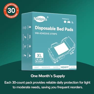 MILDPLUS Bed Pads with Adhesive Strips 30''X36'', 30 Count | Extra Large XL Underpads | Secure & Waterproof Chucks for Incontinence Care | for Adults, Seniors, Kids & Pets - Image 7