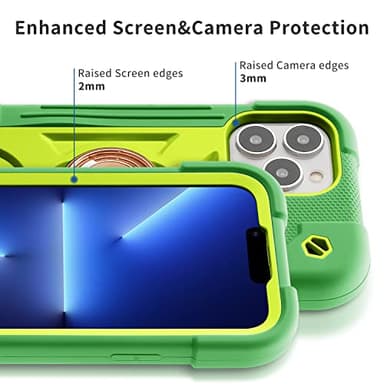 Cookiver for iPhone 13 Pro Max Case 6.7 Inch with Ring Stand, with 2 Pack Glass Screen Protector + 1 Pack Camera Lens Protector,Heavy-Duty Shockproof Cover for iPhone 13 Pro Max (Avocado) - Image 6