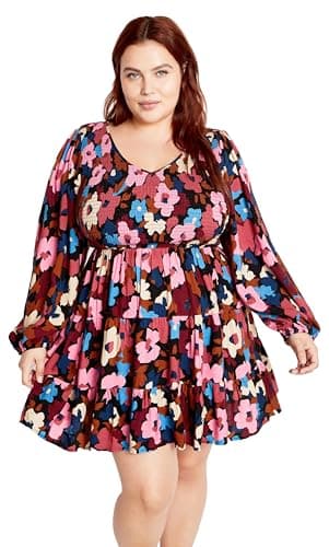 City Chic Women's Plus Size Jemma Mini Print Dress, Sugar Coated - Image 1