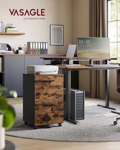 VASAGLE 2-Drawer File Cabinet, Small Rolling Filing Cabinet for Home Office, Printer Stand, for A4, Letter-Size Documents, 15.7 x 16.5 x 27.6 Inches, Rustic Brown and Ink Black UOFC040B01 - Image 2