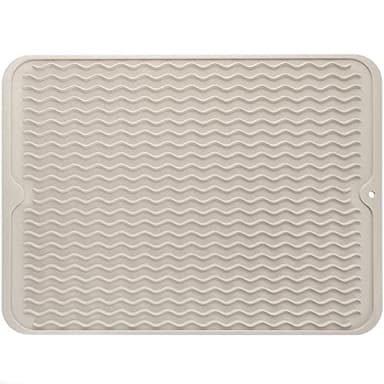 MicoYang Silicone Dish Drying Mat for Multiple Usage,Easy clean,Eco-friendly,Heat-resistant Silicone Mat for Kitchen Counter or Sink,Refrigerator or drawer liner Tapioca L 16 inches x 12 inches - Image 1