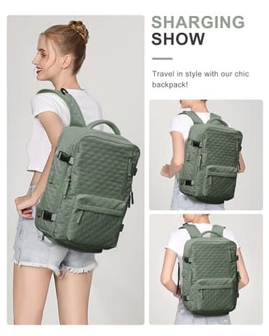 Travel Carry On Backpack for Women, Waterproof Laptop Backpack for Traveling on Airplane Hiking Gym Backpack with USB Charging Port Shoe Compartment,Dark Green - Image 8