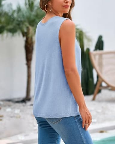 BTFBM Women's Sleeveless Sweater Vest 2025 Summer Crew Neck Ribbed Knit Lightweight Pullover Casual Loose Fit Tank Tops(Light Blue, Medium) - Image 3