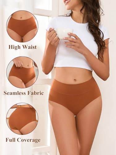 HOHOCHIN Women's Seamless Underwear High Waisted Tummy Control No Show Panties Full Coverage Stretch Briefs 4 Pack - Image 3