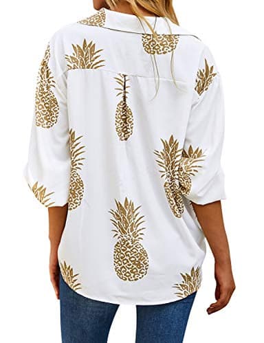ZXZY Women Pineapple Printed Lapel Collar Half Sleeves Buttons Down Blouse Shirt - Image 3