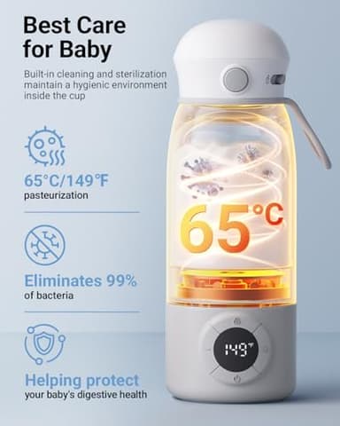Bear Portable Bottle Warmer for Travel, Milk Warmer for Breastmilk Formula, 17oz Large Capacity Water Warmer with Precise Temp Control, Fast Heating&Long Battery for Travel Car Airplane - Image 7
