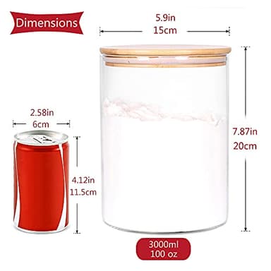 CZFWin Glass Flour Container with Airtight Bamboo Lid, Large Glass Food Jar with Wooden Lid for Storage Flour, Sugar, Cookies, Rice, Coffee Beans and etc (3L) - Image 2