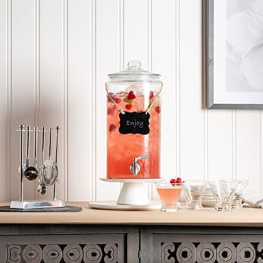 2 Gallon Beverage Serveware with Stainless Steel Spigot + Marker & Chalkboard 100% Leakproof Glass Drink Dispenser for Parties with Spout, Airtight Beverage Dispenser for Water Juice Laundry - Image 4