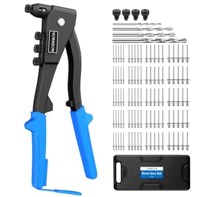 VORXEON Pop Rivet Gun Kit 3/32" 1/8" 5/32" 3/16" Heavy Duty Riveter Tool With 4 Drill Bits And 100 Rivets, Quick Replacement Rivet Nozzles For Metal, Furniture, Automotive - Image 1