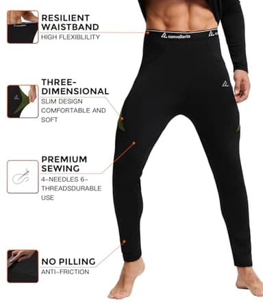 CL convallaria Thermal Underwear for Men, Long Johns Winter Hunting Gear Sport Base Layer Top and Bottom Set Midweight Black L - Image 3