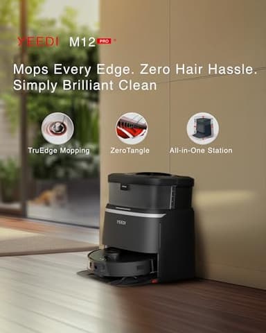 Yeedi M12 PRO+ Robot Vacuum and Mop, 11000Pa Strong Suction, ZeroTangle Technology, TruEdge Deep Mopping, Auto Mop Washing/Drying, Auto-Lift Mopping, Mini Omni Station, Black - Image 9