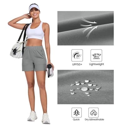 Nomolen Womens 5'' Hiking Athletic Shorts Quick Dry Lightweight Golf Casual Summer Shorts with Zipper Pockets Light Grey S - Image 4