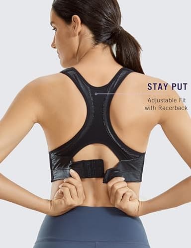 SYROKAN Women's Sports Bra Front Adjustable High Impact Support Padded Wireless Racerback Plus Size Running Bra Leather - Black Lizard 42DD - Image 4