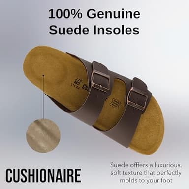 CUSHIONAIRE Lane Cork Footbed Mens Sandals, Adjustable Buckle Comfort Slides for Men, Genuine Leather Insole Summer Sandals Men Footwear, BROWN 12 - Image 4