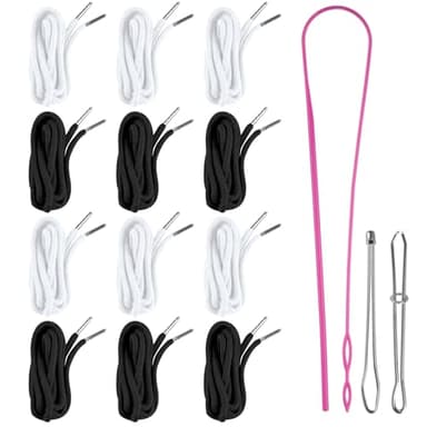 BEVTEE 12 Pcs Drawstring Cord, 60 Inch Hoodie String Replacement, Draw String with Threader Tool for Sweatpants Pants (Black/White) - Image 1