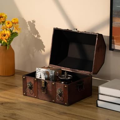 Antique Wooden Pirate Chest with Lion Rings - Image 6