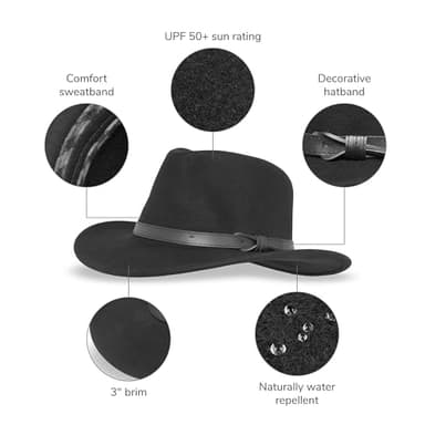 Sunday Afternoons Montana Hat, Men's Wool Felt Fedora, Cowboy Hat, UPF 50+ Sun Protection, 3" Western Style Brim, Leather Hatband, Stain Resistant, Raven, Medium - Image 2