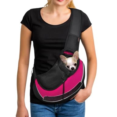 YUDODO Pet Sling Carrier for Small Dogs & Cats – Hands-Free Puppy Carrier with Safety Hook, Large Zipper Pocket, Soft Breathable Mesh, Adjustable Strap & Reflective Strip (Pink 3.0 M) - Image 1