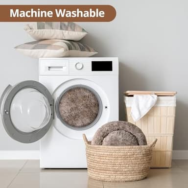 JOLLYVOGUE Large Calming Dog Bed, Anti-Anxiety Donut Cuddler Cat Bed with Anti-Slip Bottom, Fluffy Faux Fur Machine Washable Pet Cushion for Medium Large Dog & Cat, 36"/Smoke Brown - Image 7