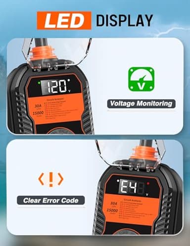 TOWTAMER 15,000J RV Surge Protector 30 Amp with LED Display, 30 Amp RV Surge Protector with Voltage Monitoring, Clear Error Codes, Comprehensive Detection, IP68 Waterproof Cover - Image 4