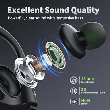 JOYWISE Bluetooth Headphones, Wireless Earbuds IPX7 Waterproof Bluetooth 5.3 Headphones with 16Hrs Playtime Stereo Bass Headsets with Mic Running Headsets with Earhooks for Sports Running Workout - Image 5