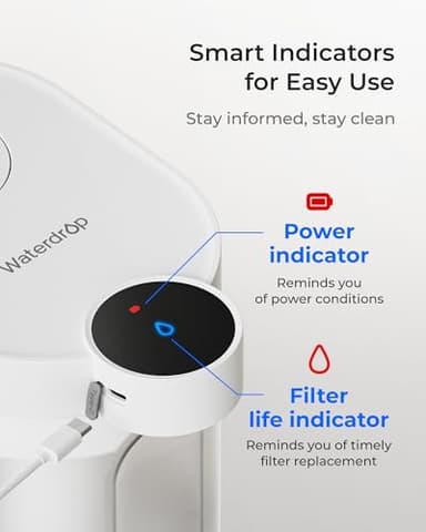 Waterdrop Alkaline Rechargeable Water Filter Dispenser, 6-Stage Instant Electric Powerful Pitcher, Healthy Mineralized Alkaline Water, 15-Cup Portable Countertop System, Does not Lower TDS - Image 8