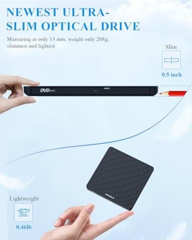 ORIGBELIE External CD DVD Drive for Laptop, USB 3.0 Type-C Ultra Slim 13mm DVD Player Portable CD DVD +/-RW Drive CD Burner Reader Writer Recorder for Desktop PC Windows 11/10/8/7 Linux Mac OS (Black) - Image 2