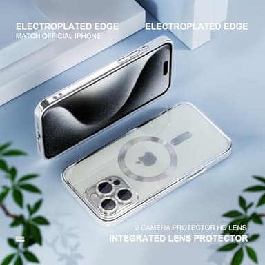 Misea Magnetic for iPhone 16 Pro Case Compatible with MagSafe [Never Yellowing] [Military Grade Drop Protection] Full Camera Lens Protector Plating Soft Clear Phone Case for Women 6.3", Silver - Image 6
