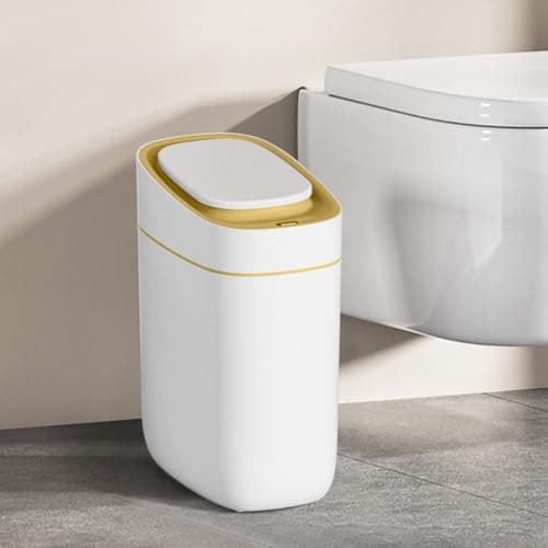ELPHECO Automatic Bathroom Trash Can with Lid 2.5 Gallon Slim Sensor Garbage Can, 9L Narrow Plastic Trash Bin, Waterproof Motion Sensor Trash Bin for Bedroom, Living Room, Narrow Space, Golden - Image 1